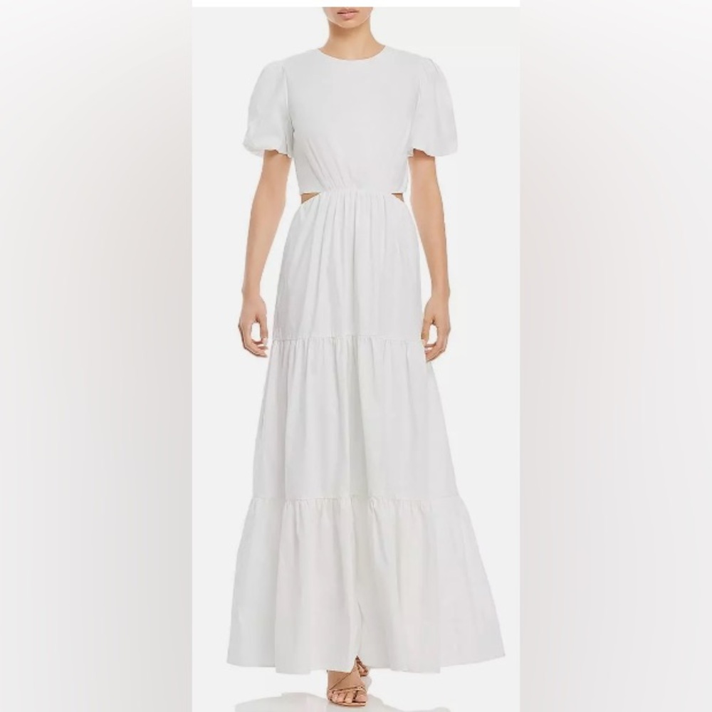 WAYF Womens Puff Sleeve Long Tiered Maxi Dress